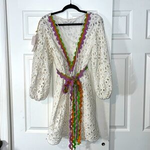 European White Dress with Green Orange Purple Details